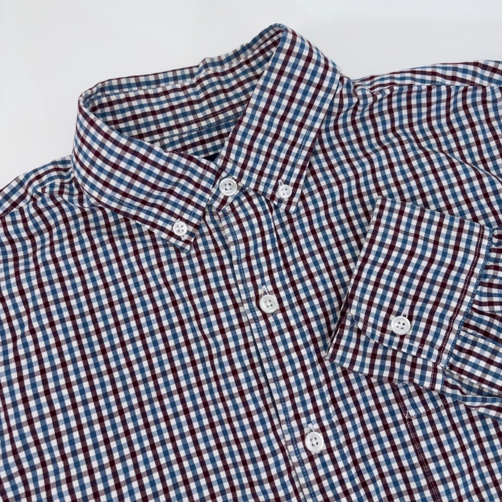 J.Crew Mens‎ Gingham Check Button Down Shirt Burgundy Navy Blue M Long Sleeve